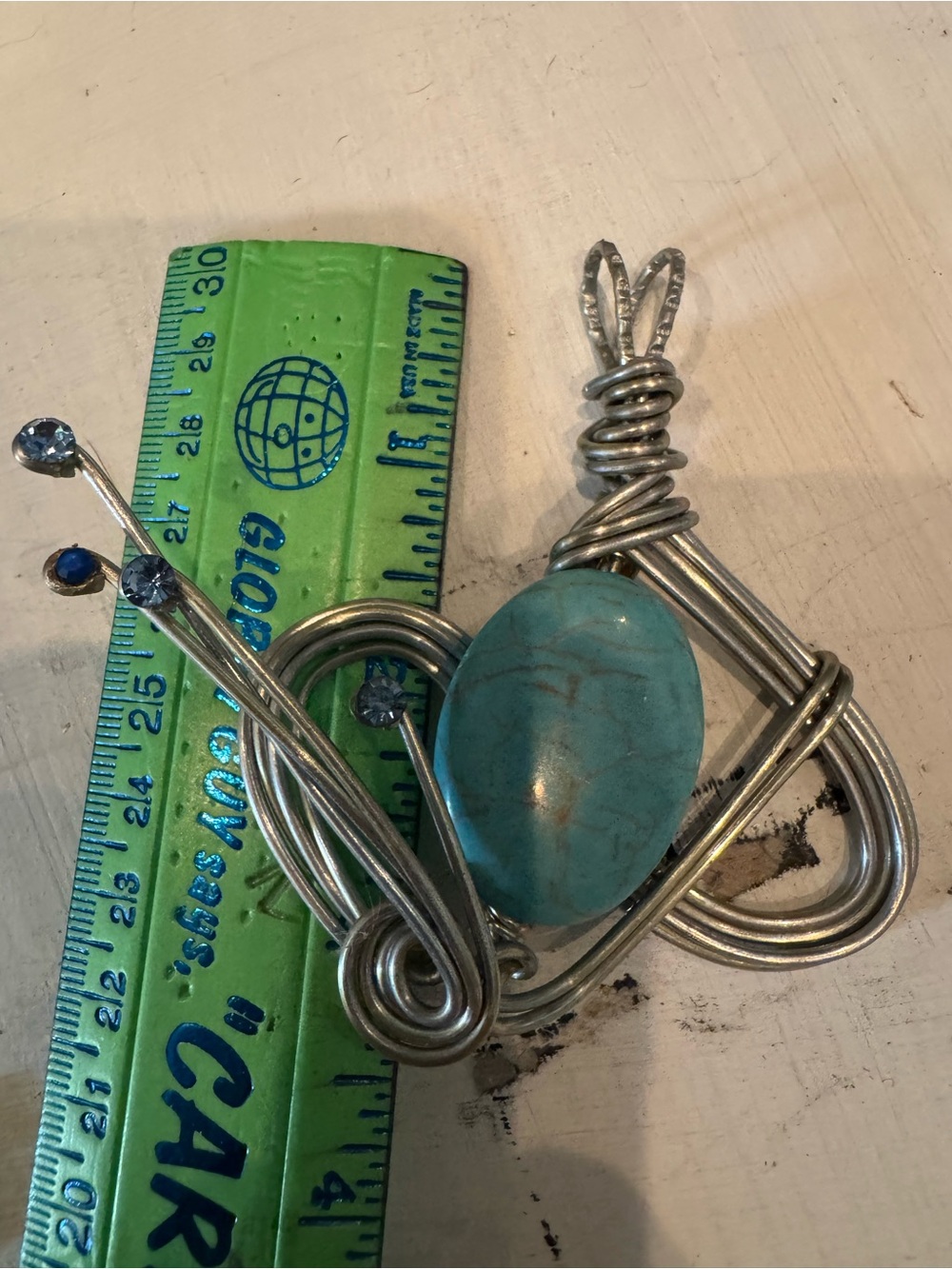 Handmade Silver Wire Turquoise Pendant real stone Necklace - Blue Stone Accent